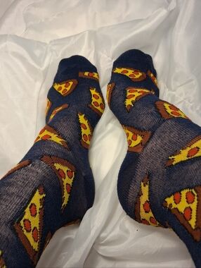 Women's Ladies Novelty Pizza Pattern Navy Crew Socks